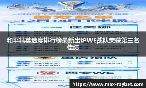 和平精英速度排行榜最新出炉WE战队荣获第三名佳绩